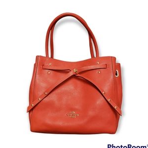 COACH Turnlock Tie, Genuine Pebble Leather Satchel (color: Watermelon)